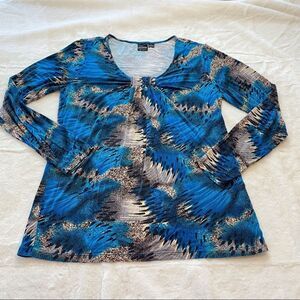 Claudia EV Scoop Neck Long Sleeve  Blue, Brown And Cream Design Size Large